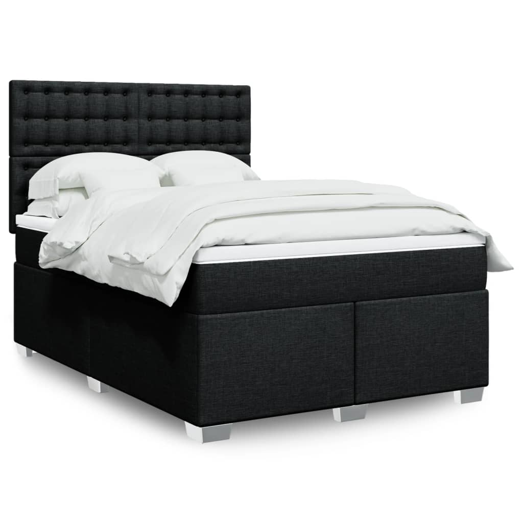 vidaXL Κρεβάτι Boxspring με Στρώμα Μαύρο 140x200 εκ. Υφασμάτινο