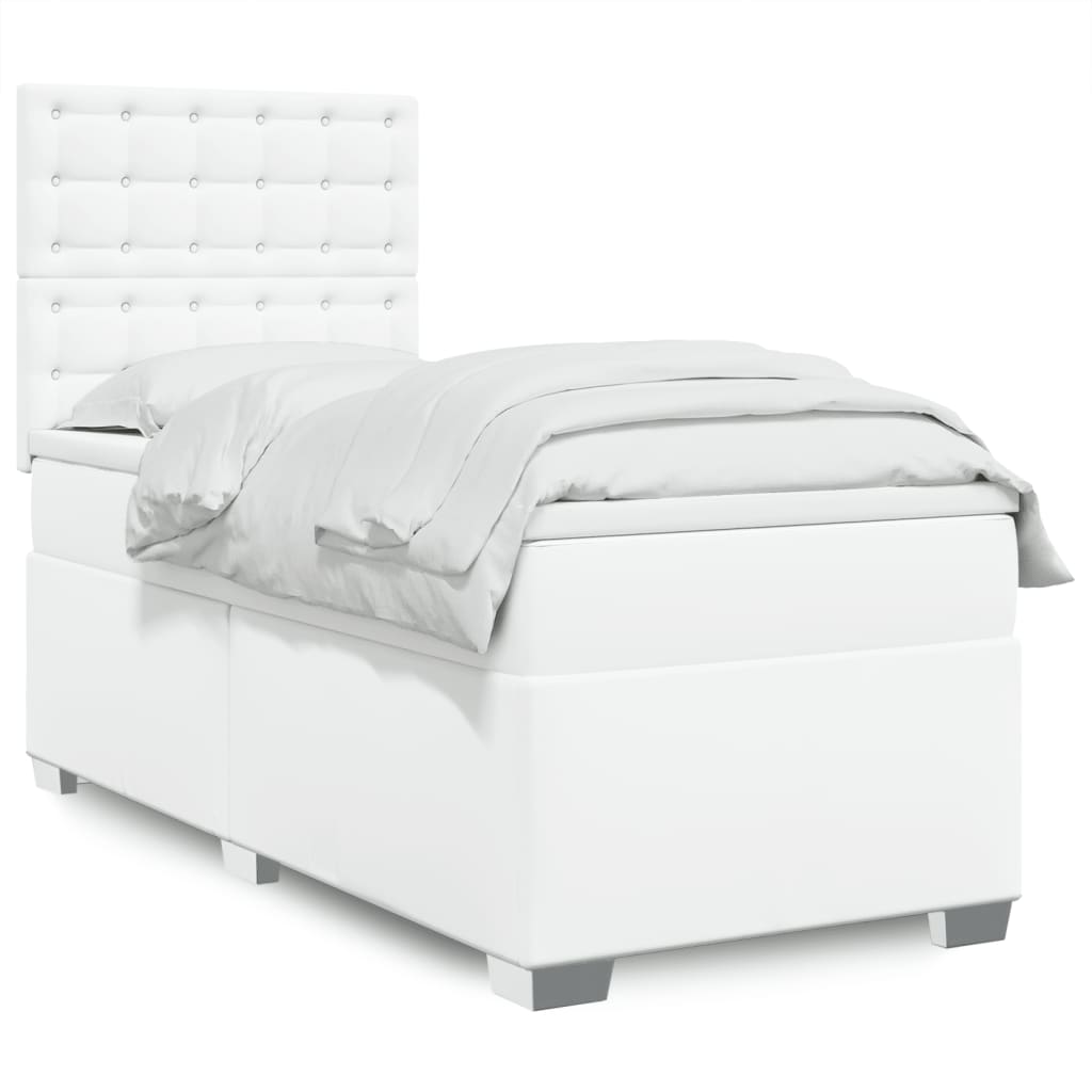 vidaXL Κρεβάτι Boxspring με Στρώμα Λευκό 80 x 200 εκ. Συνθετικό Δέρμα