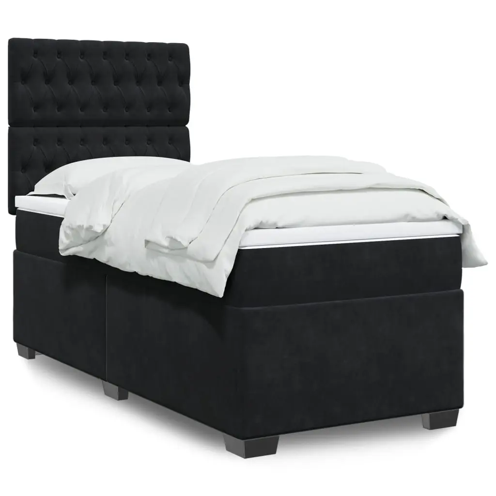 vidaXL Κρεβάτι Boxspring με Στρώμα Μαύρο 80 x 200 εκ. Βελούδινο