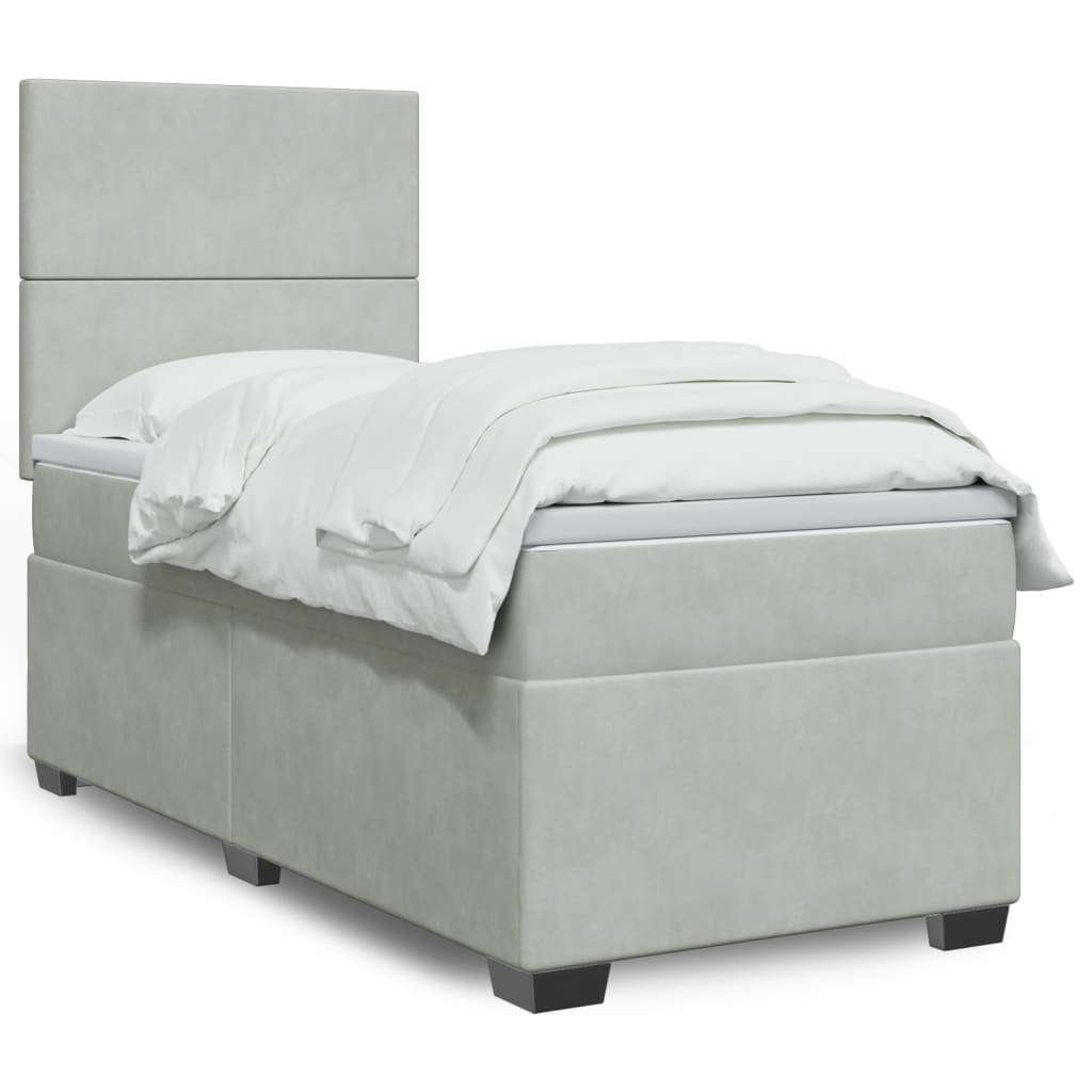 vidaXL Κρεβάτι Boxspring με Στρώμα Ανοιχτό Γκρι 90x200 εκ. Βελούδινο
