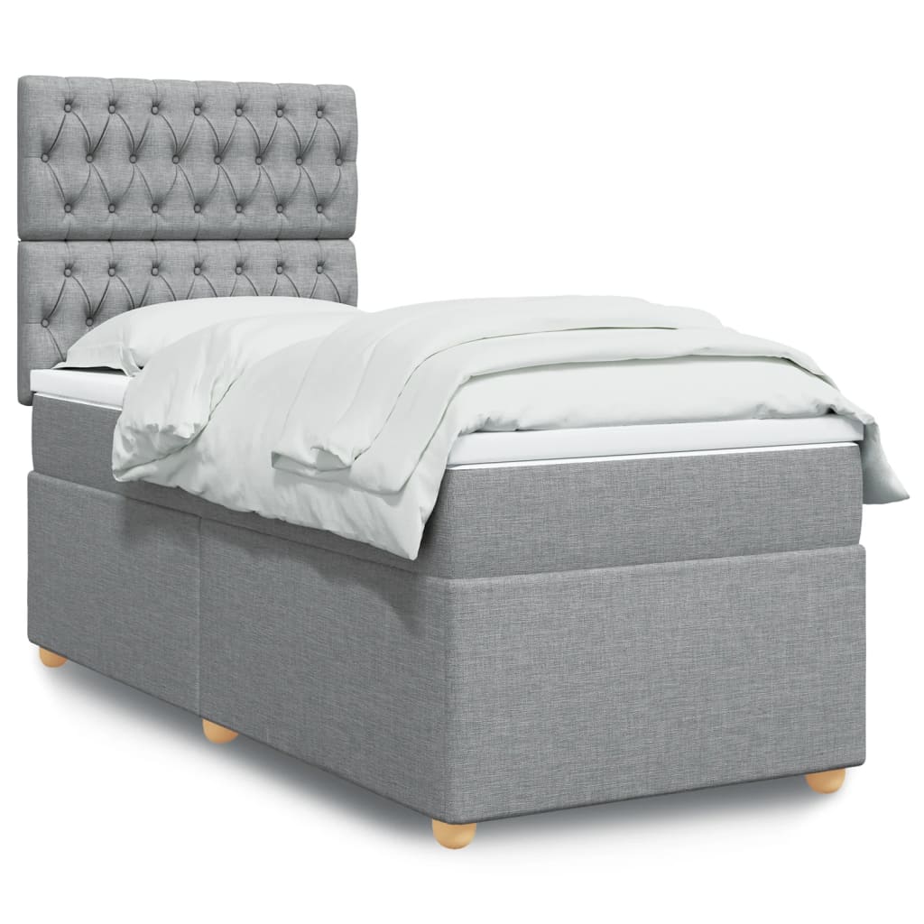 vidaXL Κρεβάτι Boxspring με Στρώμα Ανοιχτό Γκρι 90x200 εκ. Υφασμάτινο