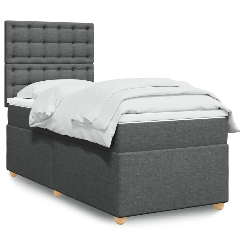 vidaXL Κρεβάτι Boxspring με Στρώμα Σκούρο Γκρι 90x200 εκ. Υφασμάτινο