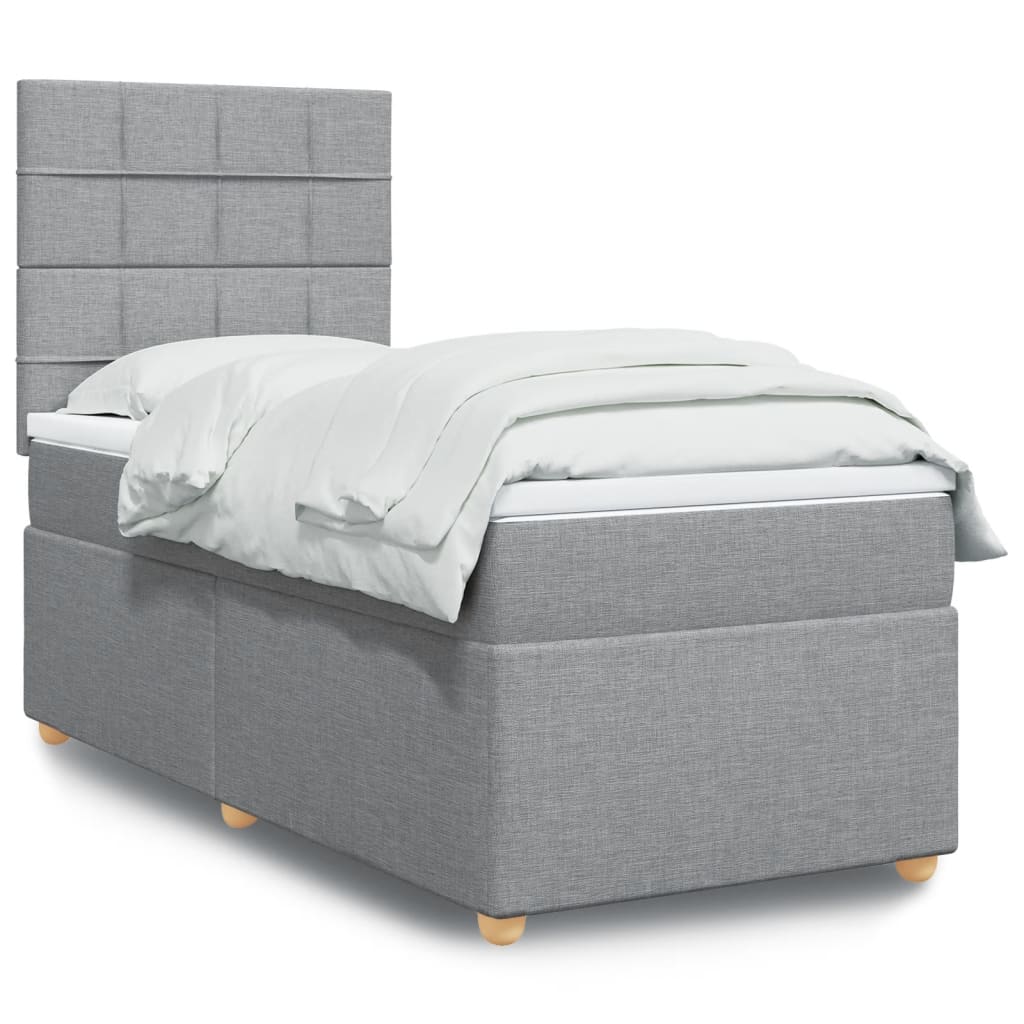 vidaXL Κρεβάτι Boxspring με Στρώμα Ανοιχτό Γκρι 100x200 εκ. Υφασμάτινο