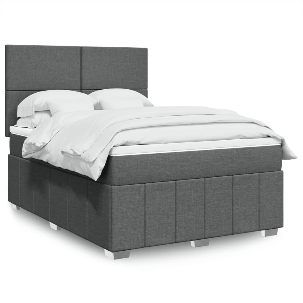 vidaXL Κρεβάτι Boxspring με Στρώμα Σκούρο Γκρι 140x200 εκ Υφασμάτινο