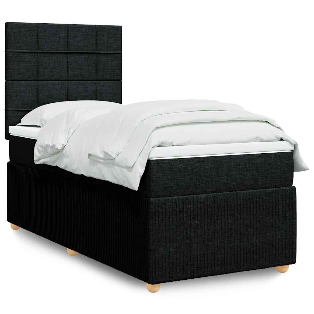 vidaXL Κρεβάτι Boxspring με Στρώμα Μαύρο 90x200 εκ. Υφασμάτινο
