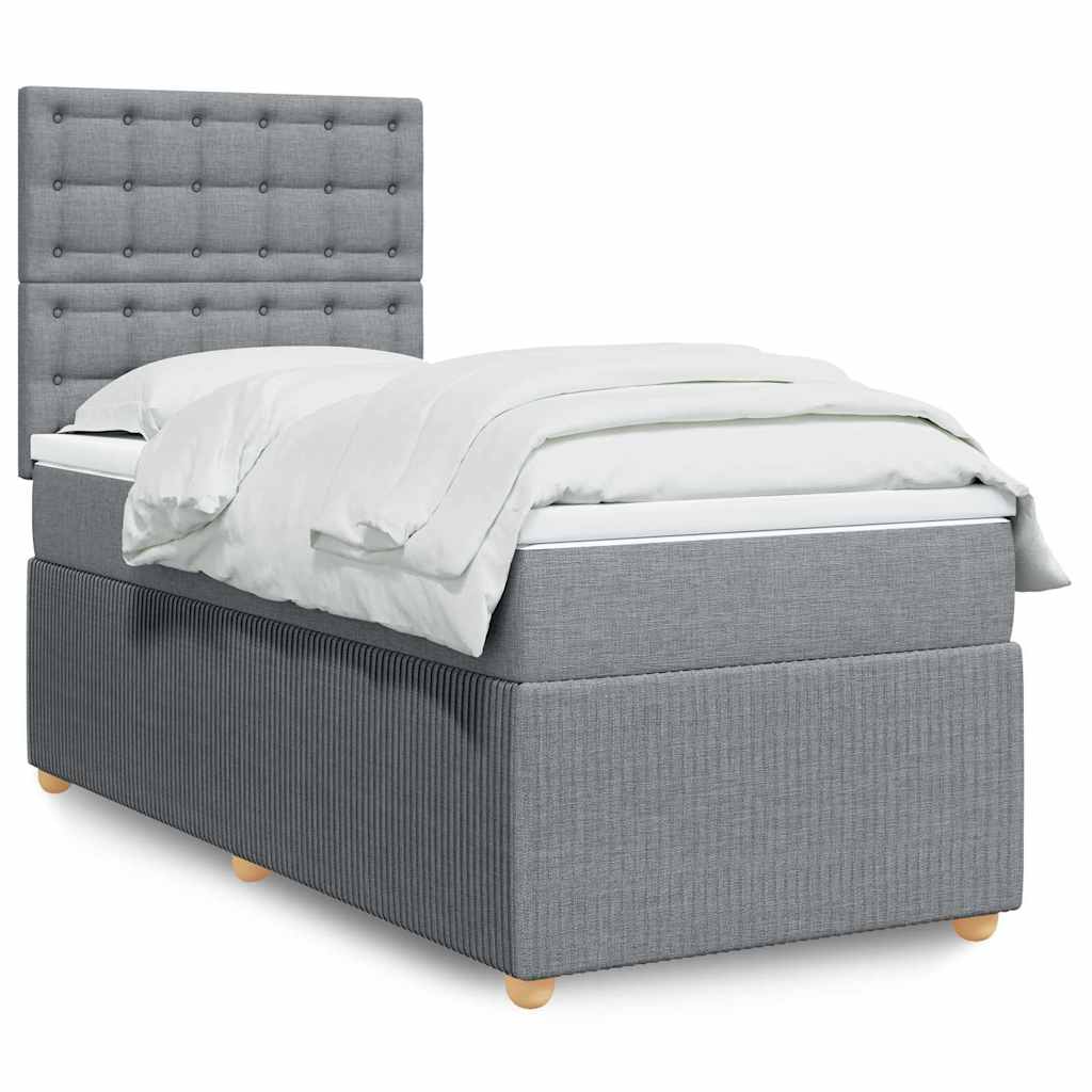 vidaXL Κρεβάτι Boxspring με Στρώμα Ανοιχτό Γκρι 90x200 εκ. Υφασμάτινο