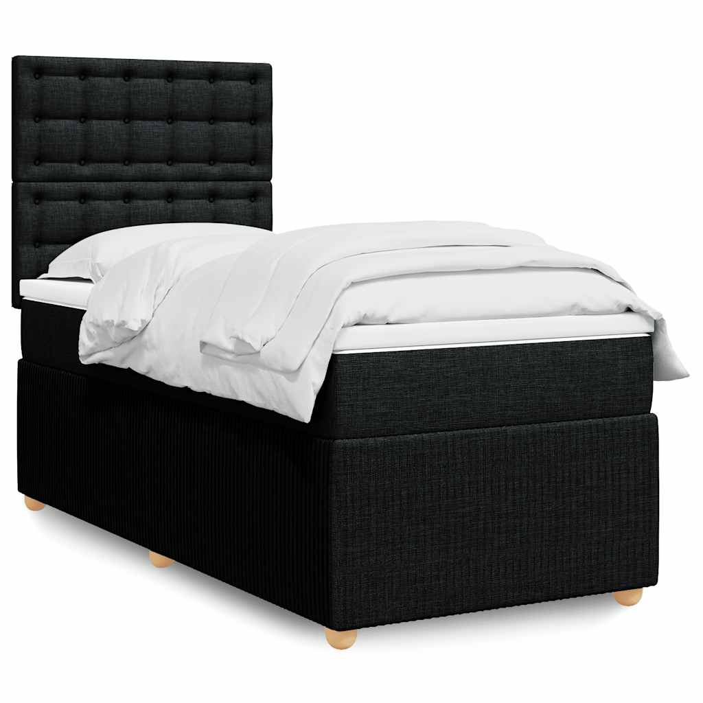 vidaXL Κρεβάτι Boxspring με Στρώμα Μαύρο 90x200 εκ. Υφασμάτινο