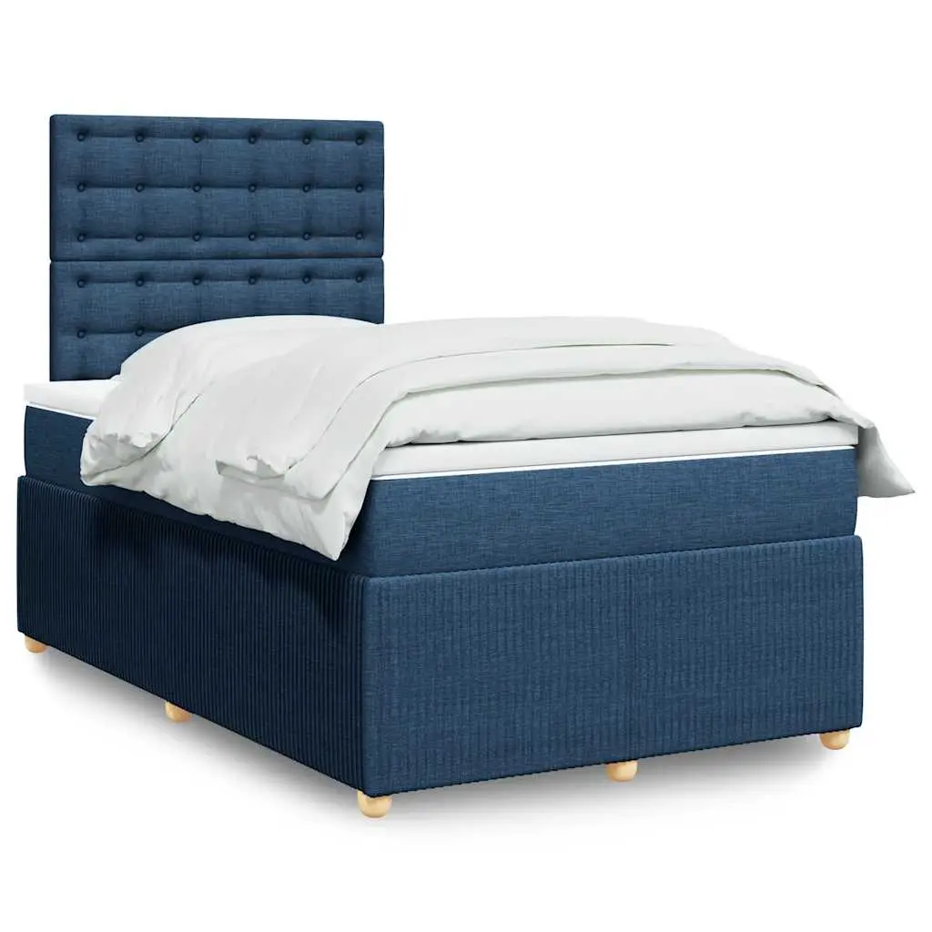 vidaXL Κρεβάτι Boxspring με Στρώμα Μπλε 120x200 εκ. Υφασμάτινο