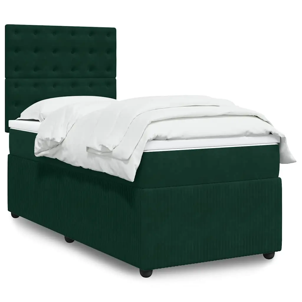 vidaXL Κρεβάτι Boxspring με Στρώμα Σκούρο Πράσινο 90x190 εκ. Βελούδινο