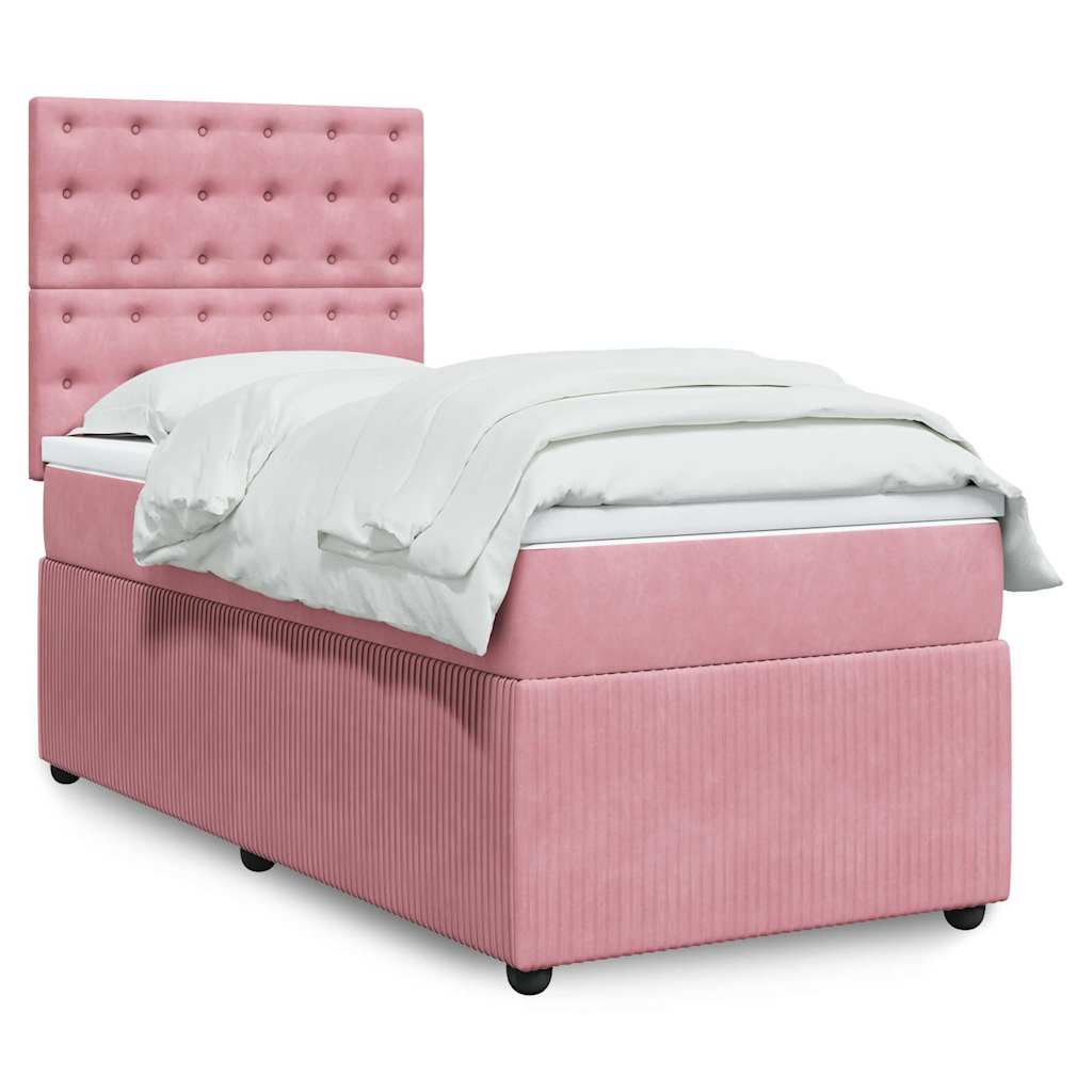 vidaXL Κρεβάτι Boxspring με Στρώμα Ροζ 90x200 εκ. Βελούδινο
