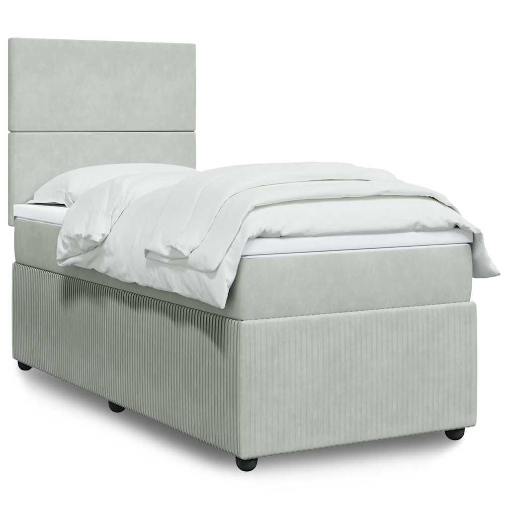 vidaXL Κρεβάτι Boxspring με Στρώμα Ανοιχτό Γκρι 100x200 εκ. Βελούδινο