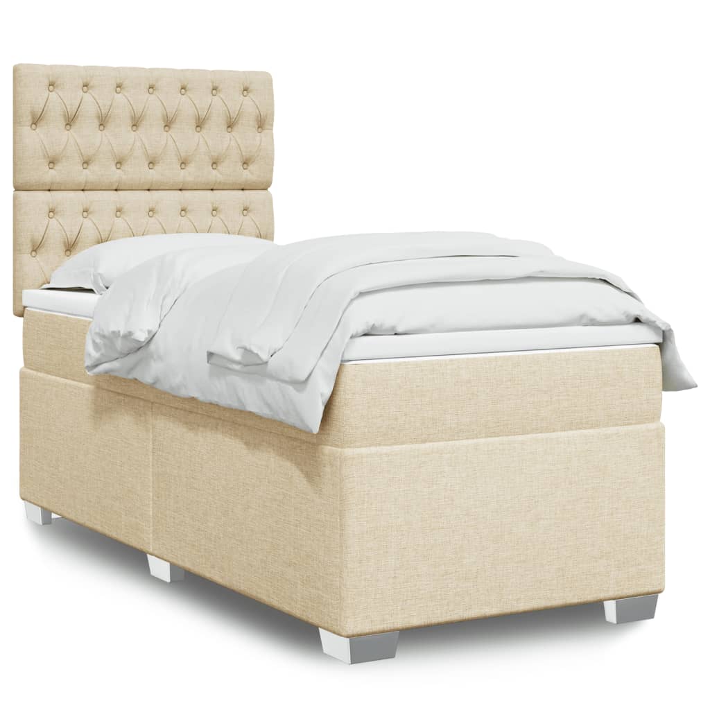 vidaXL Κρεβάτι Boxspring με Στρώμα Κρεμ 90x200 εκ.Υφασμάτινο