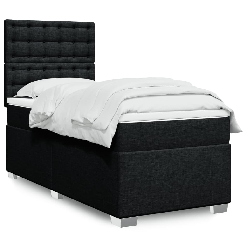 vidaXL Κρεβάτι Boxspring με Στρώμα Μαύρο 90x200 εκ. Υφασμάτινο