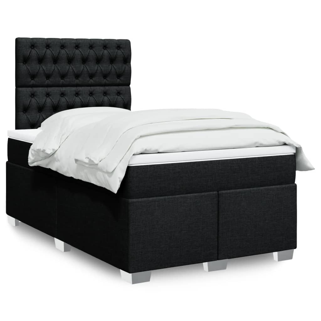 vidaXL Κρεβάτι Boxspring με Στρώμα Μαύρο 120x190 εκ. Υφασμάτινο