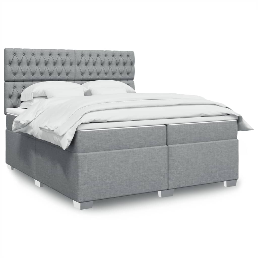 vidaXL Κρεβάτι Boxspring με Στρώμα Ανοιχτό Γκρι 200x200 εκ. Υφασμάτινο