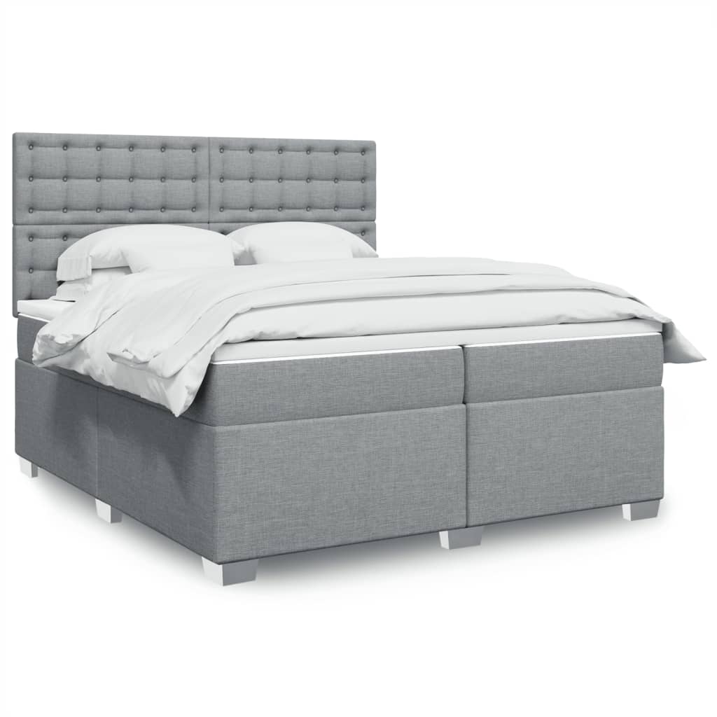 vidaXL Κρεβάτι Boxspring με Στρώμα Ανοιχτό Γκρι 200x200 εκ. Υφασμάτινο