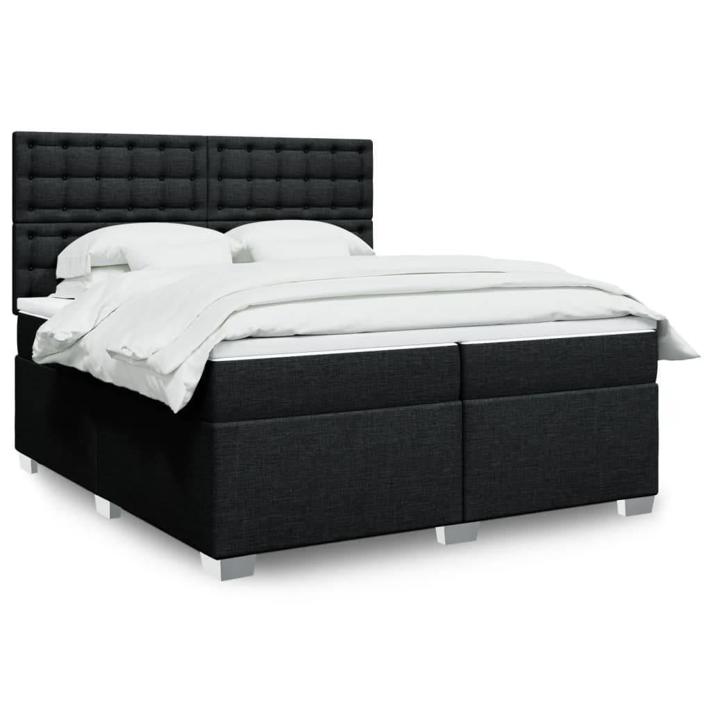 vidaXL Κρεβάτι Boxspring με Στρώμα Μαύρο 200x200 εκ. Υφασμάτινο