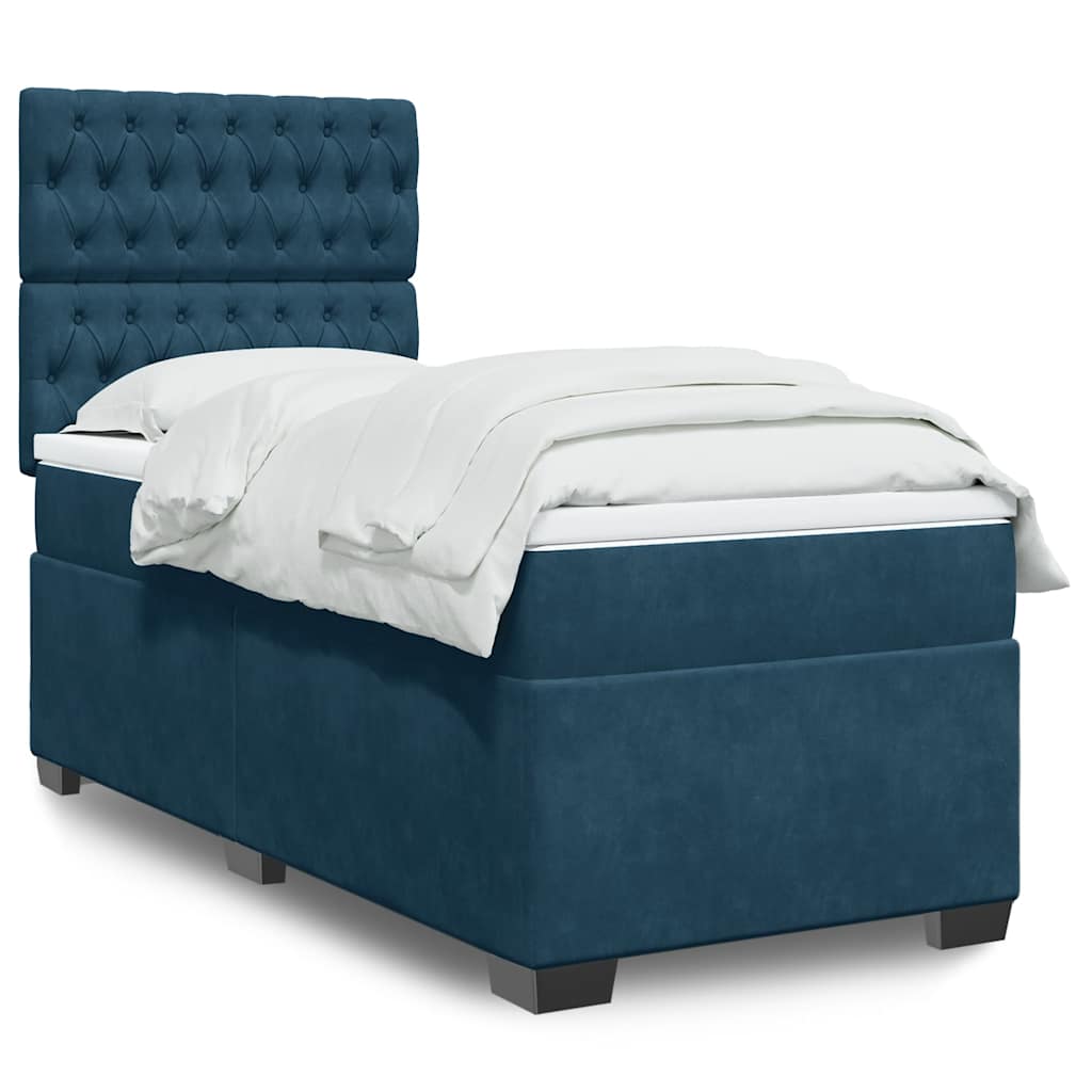 vidaXL Κρεβάτι Boxspring με Στρώμα Μπλε 80 x 200 εκ. Βελούδινο