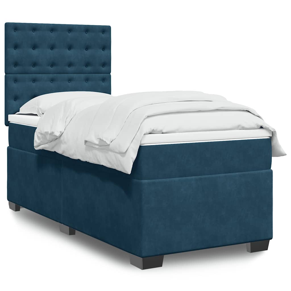 vidaXL Κρεβάτι Boxspring με Στρώμα Μπλε 80 x 200 εκ. Βελούδινο