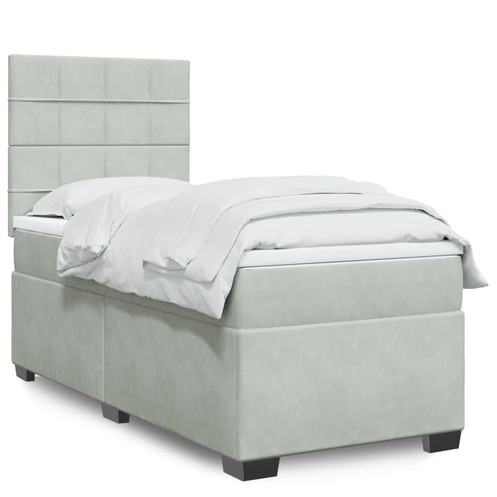 vidaXL Κρεβάτι Boxspring με Στρώμα Ανοιχτό Γκρι 90x200 εκ. Βελούδινο