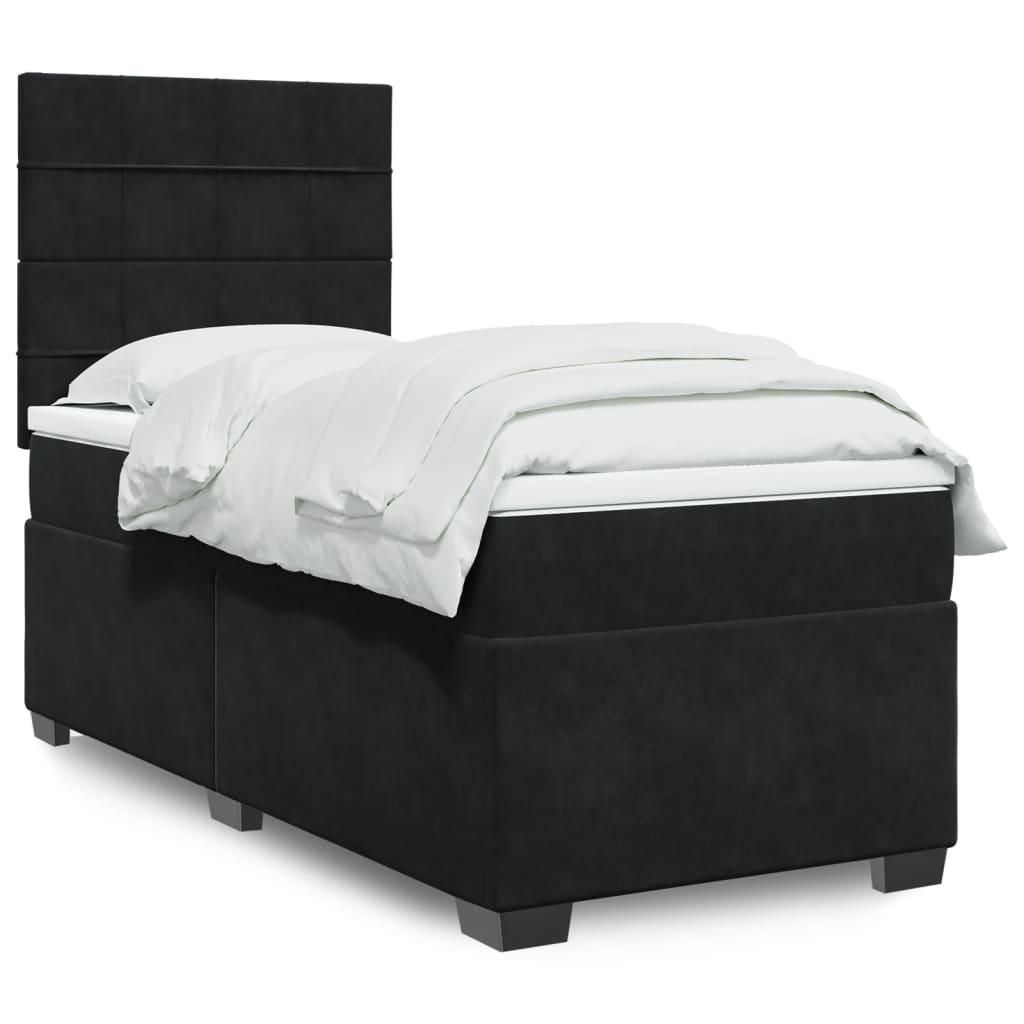 vidaXL Κρεβάτι Boxspring με Στρώμα Μαύρο 90x200 εκ. Βελούδινο