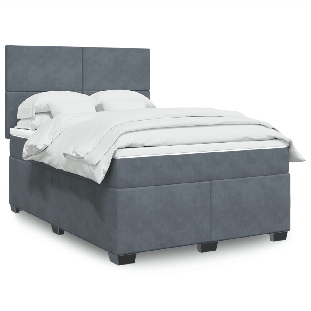 vidaXL Κρεβάτι Boxspring με Στρώμα Σκούρο Γκρι 140x190 εκ. Βελούδινο