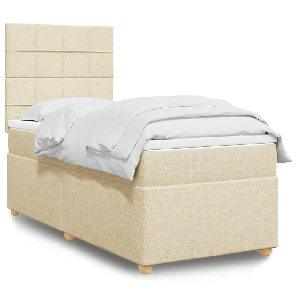 vidaXL Κρεβάτι Boxspring με Στρώμα Κρεμ 90x190 εκ.Υφασμάτινο