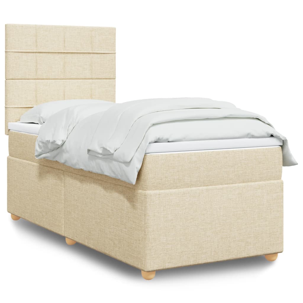 vidaXL Κρεβάτι Boxspring με Στρώμα Κρεμ 90x200 εκ.Υφασμάτινο