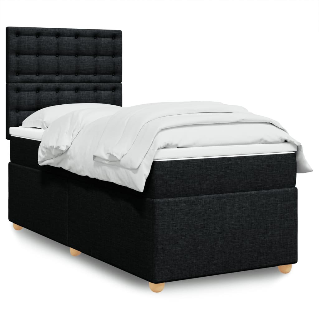 vidaXL Κρεβάτι Boxspring με Στρώμα Μαύρο 90x200 εκ. Υφασμάτινο