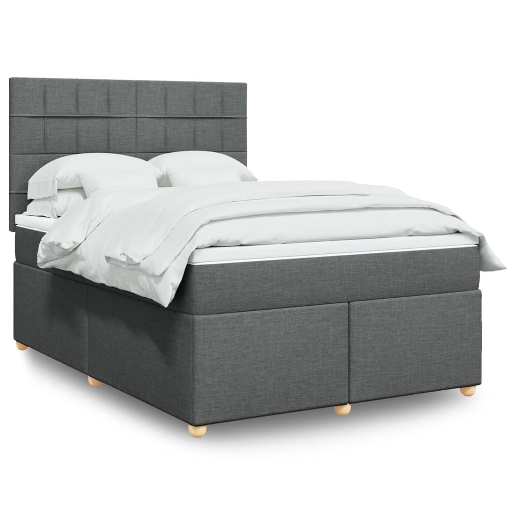 vidaXL Κρεβάτι Boxspring με Στρώμα Σκούρο Γκρι 140x190 εκ. Υφασμάτινο