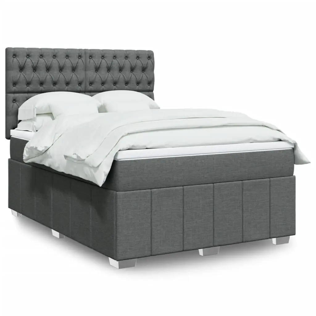 vidaXL Κρεβάτι Boxspring με Στρώμα Σκούρο Γκρι 140x200 εκ Υφασμάτινο