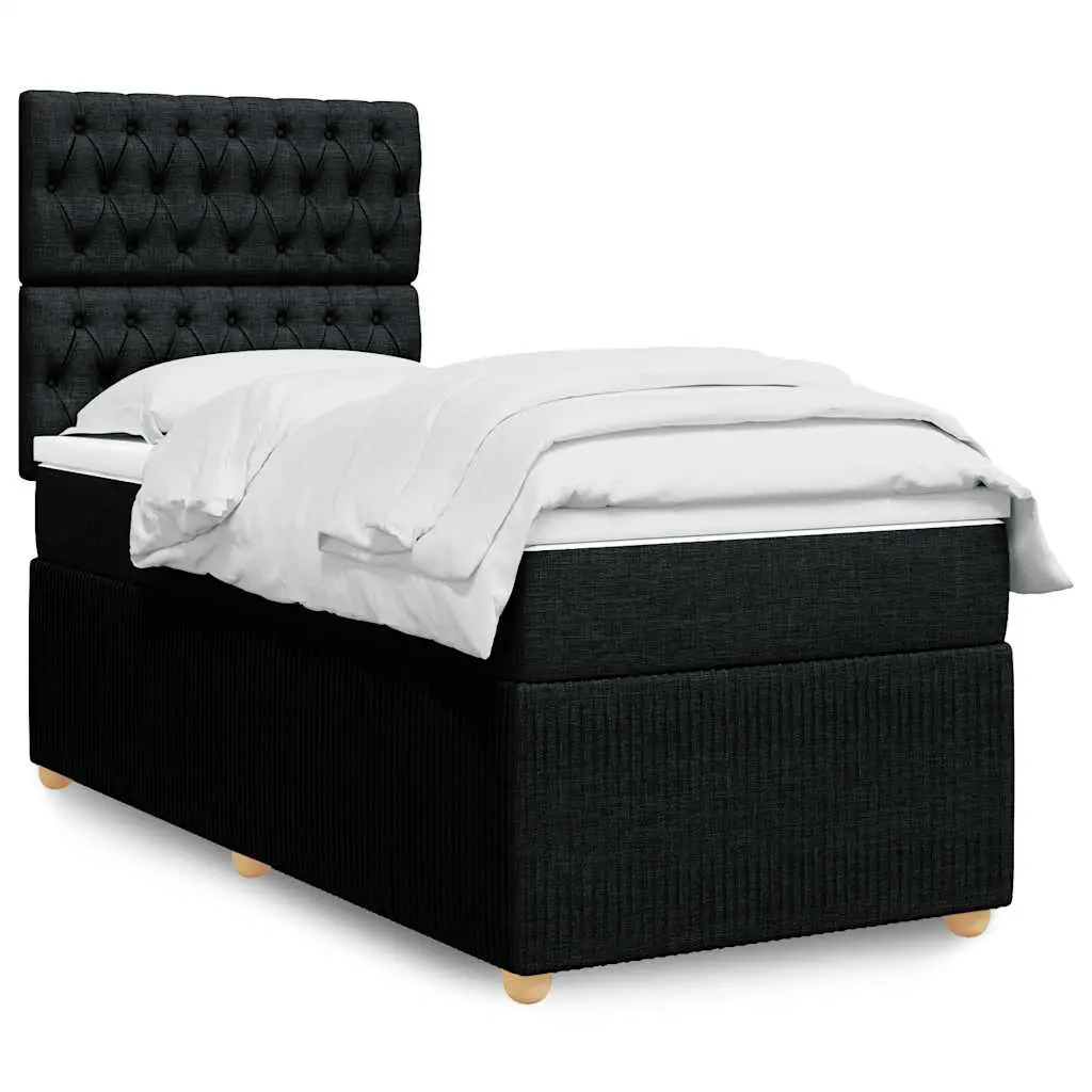 vidaXL Κρεβάτι Boxspring με Στρώμα Μαύρο 90x190 εκ.Υφασμάτινο