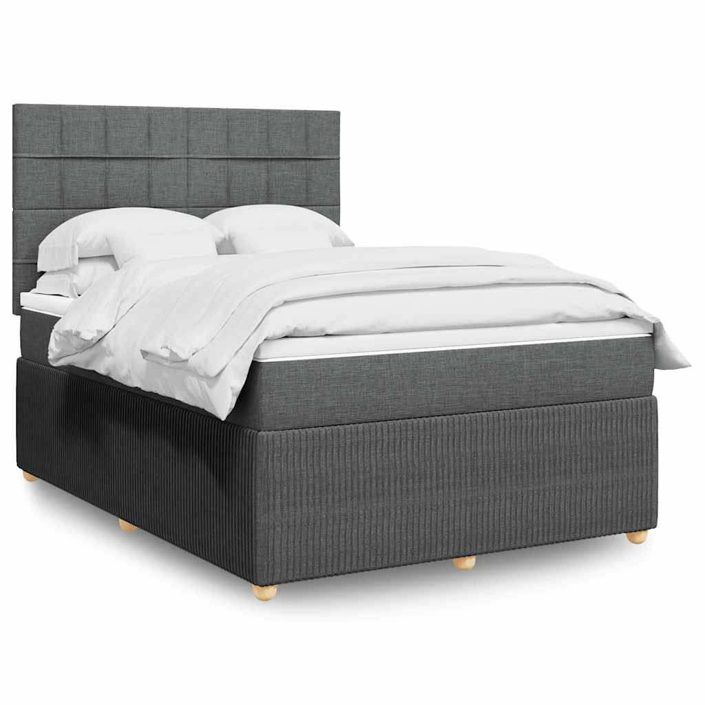 vidaXL Κρεβάτι Boxspring με Στρώμα Σκούρο Γκρι 140x190 εκ. Υφασμάτινο