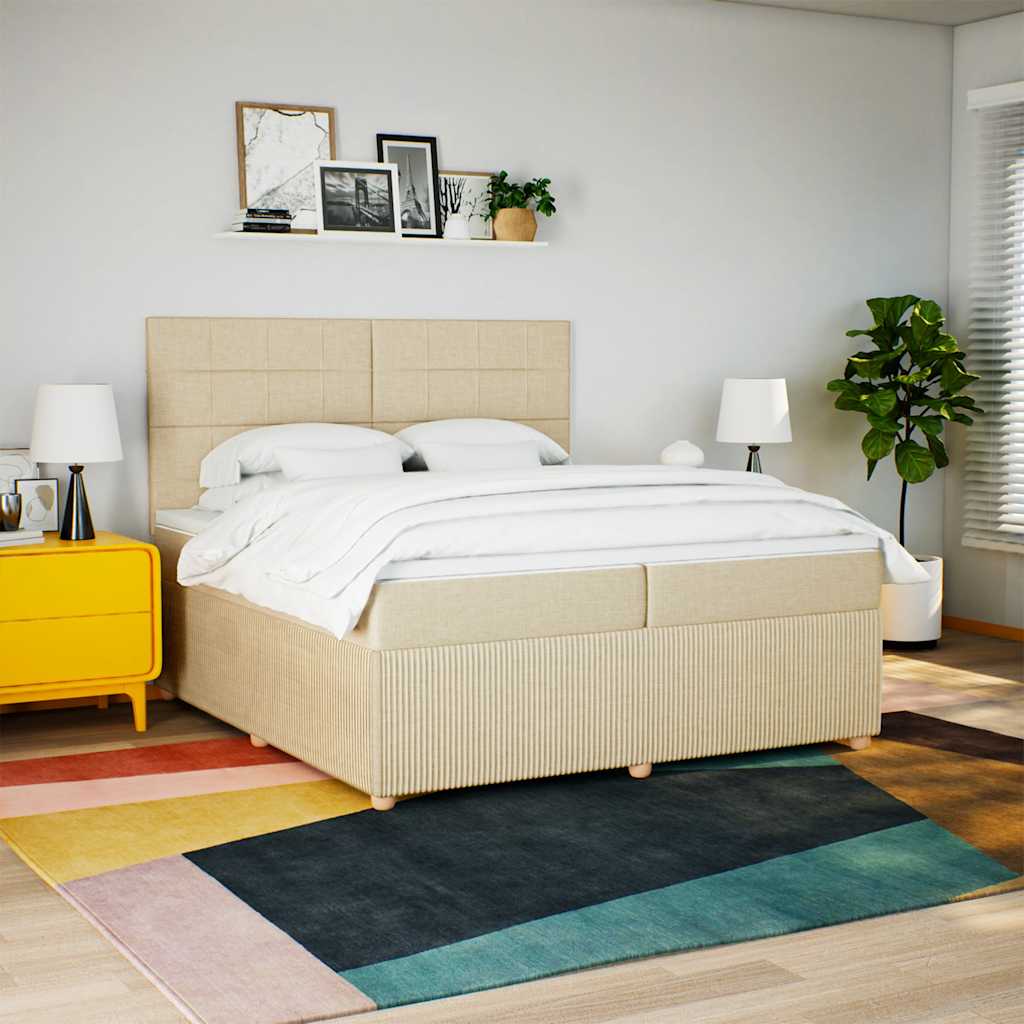 vidaXL Κρεβάτι Boxspring με Στρώμα Κρεμ 200x200 εκ. Υφασμάτινο