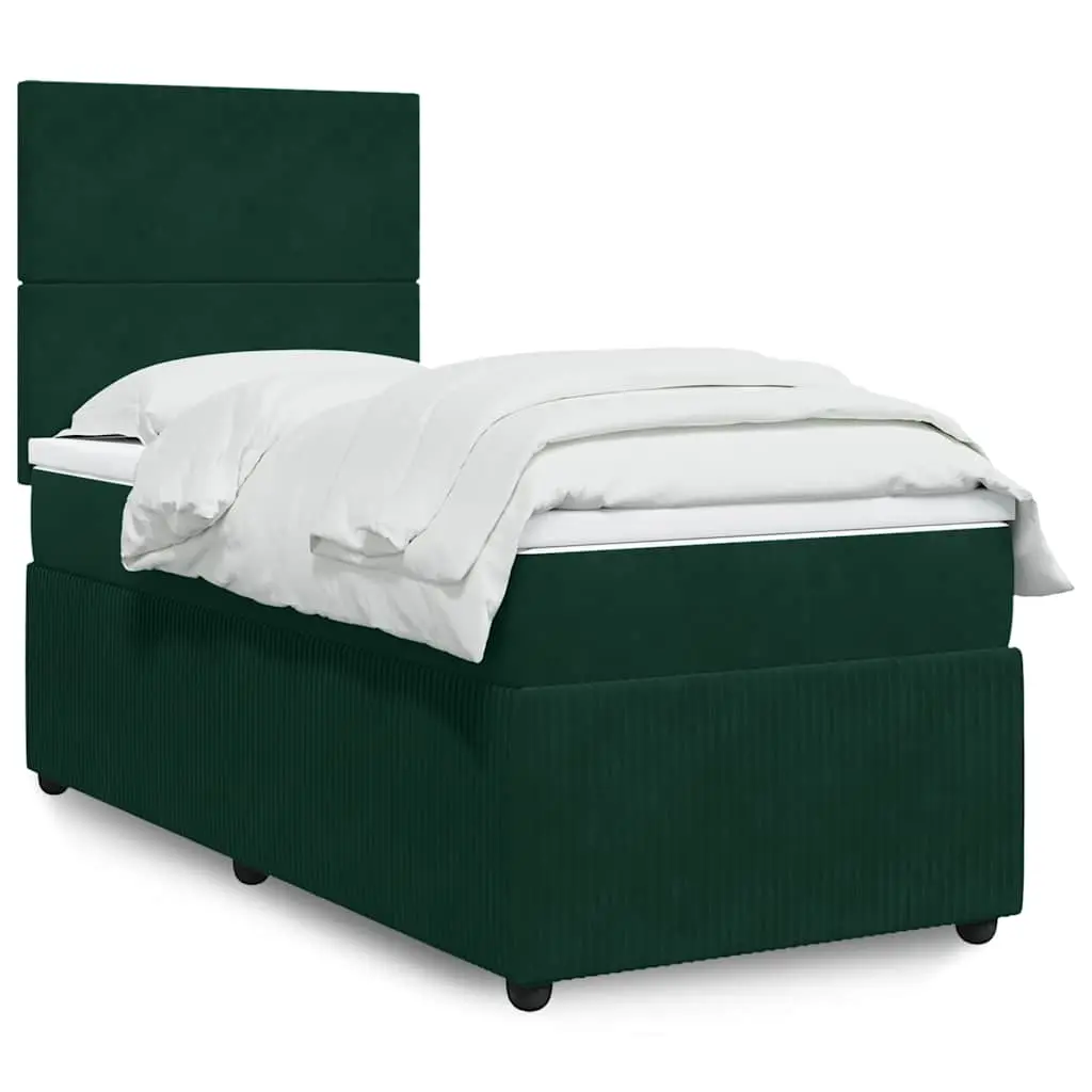 vidaXL Κρεβάτι Boxspring με Στρώμα Σκούρο Πράσινο 100x200εκ. Βελούδινο
