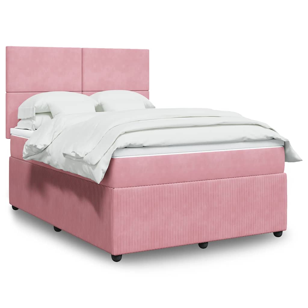 vidaXL Κρεβάτι Boxspring με Στρώμα Ροζ 140x200 εκ. Βελούδινο