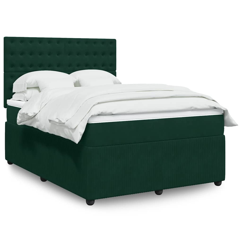 vidaXL Κρεβάτι Boxspring με Στρώμα Σκούρο Πράσινο 140x200εκ. Βελούδινο