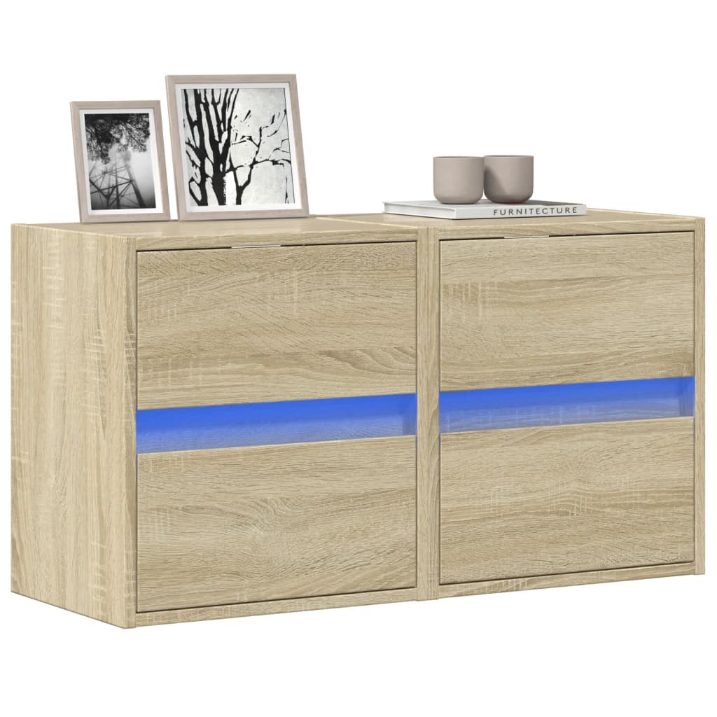 vidaXL Έπιπλα Τοίχου Τηλ. με LED 2 Τεμ. Sonoma Δρυς 41x31x45 εκ.
