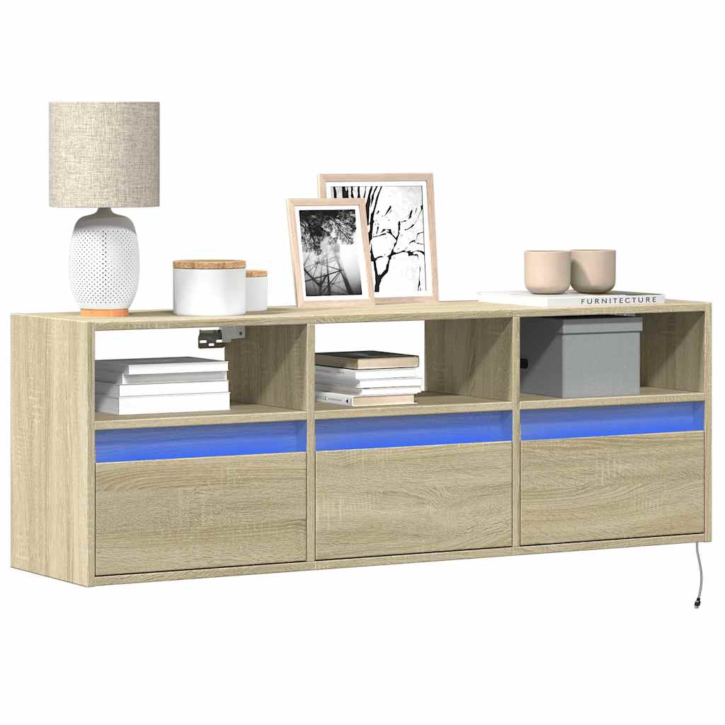 vidaXL Έπιπλο Τοίχου Τηλεόρασης με LED Sonoma Δρυς 130x31x45 εκ.