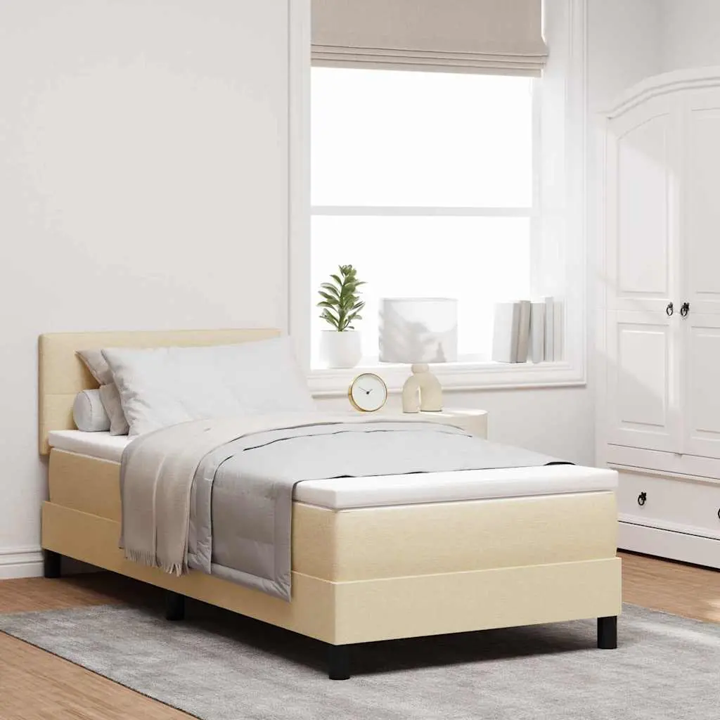 vidaXL Κρεβάτι με ελατήρια με κεφαλάρι Κρεμ 90 x 200 cm ύφασμα