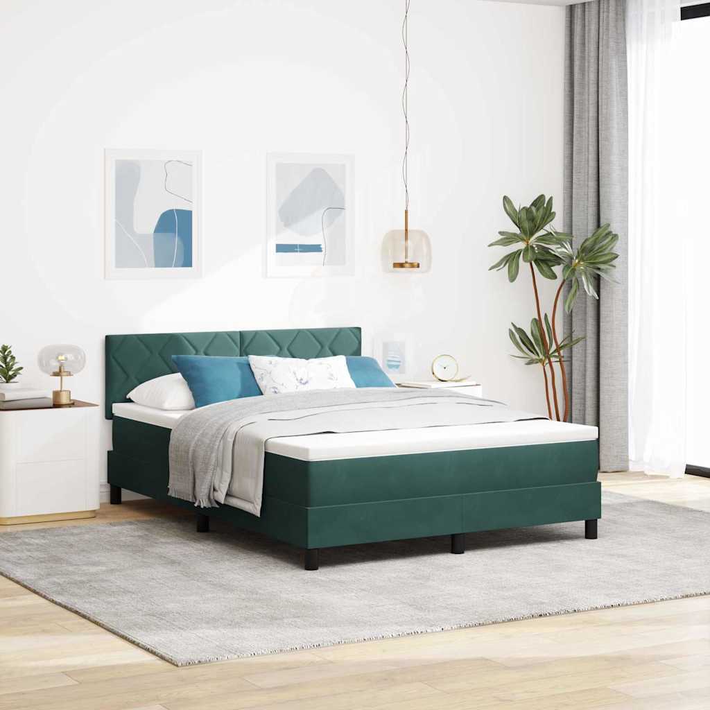 vidaXL Κρεβάτι με ελατήρια Σκούρο Πράσινο 140 x 200 cm Βελούδο
