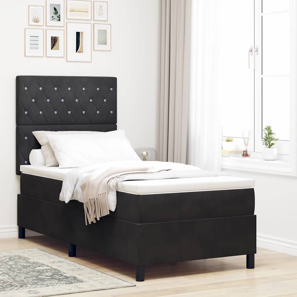 vidaXL Κρεβάτι με ελατήρια με στρώμα Μαύρο 90 x 200 cm Βελούδο