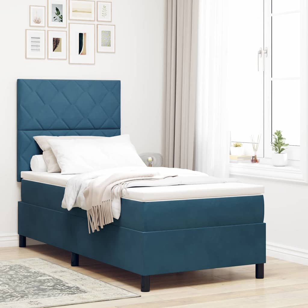 vidaXL Κρεβάτι με ελατήρια Σκούρο Μπλε 100 x 200 cm Βελούδο