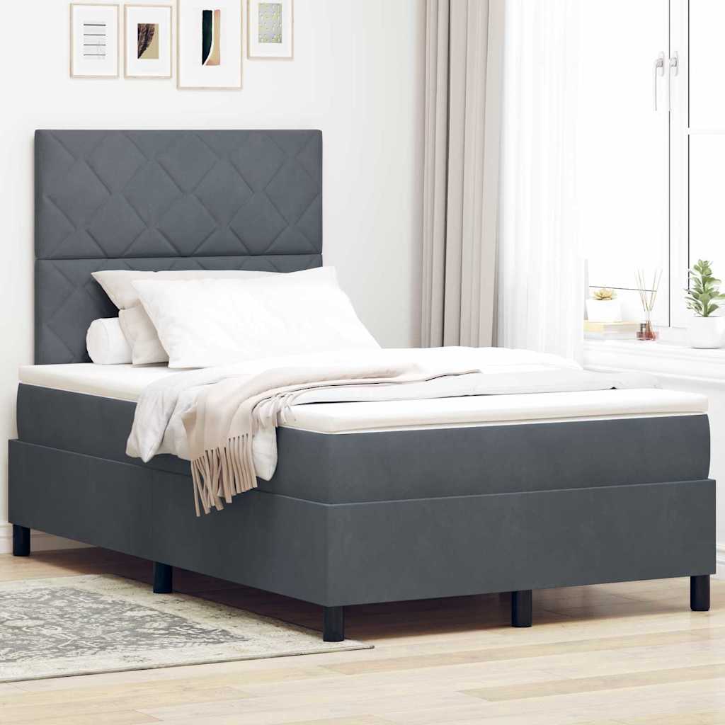 vidaXL Κρεβάτι με ελατήρια Σκούρο Γκρι 120 x 190 cm Βελούδο