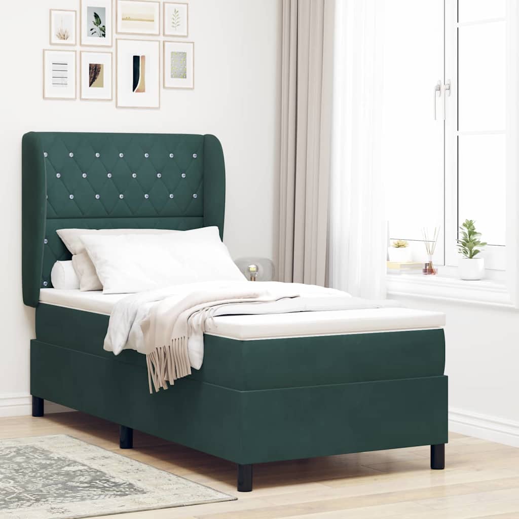 vidaXL Κρεβάτι με ελατήρια Σκούρο Πράσινο 200 x 100 cm Βελούδο