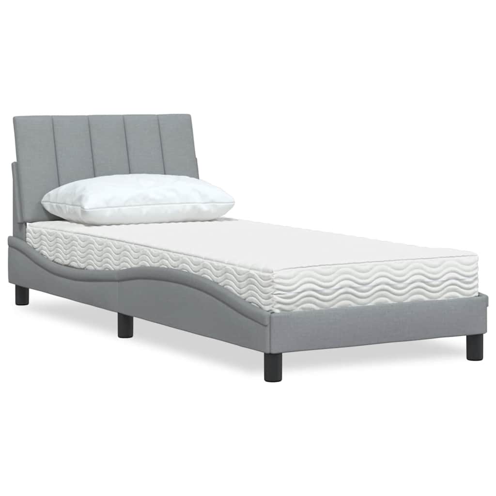 vidaXL Κρεβάτι με Στρώμα Hanko Ανοιχτό Γκρι 90x200 εκ. Υφασμάτινο