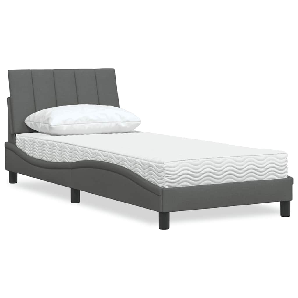 vidaXL Κρεβάτι με Στρώμα Hanko Σκούρο Γκρι 90x200 εκ. Υφασμάτινο