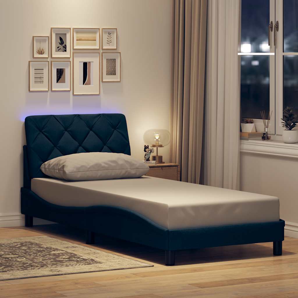 vidaXL Σκελετός Κρεβατιού με LED Χωρίς Στρώμα Μπλε 90x200 εκ.