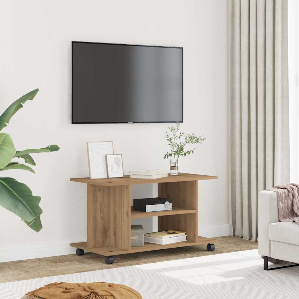 vidaXL Έπιπλο Τηλεόρασης με Ρόδες Τεχνίτης Δρυς 80x40x45 εκ Επεξ. Ξύλο