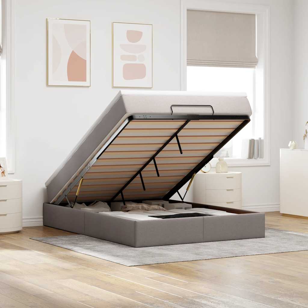 vidaXL Οθωμανικό κρεβάτι με στρώμα Taupe 140x200cm ύφασμα